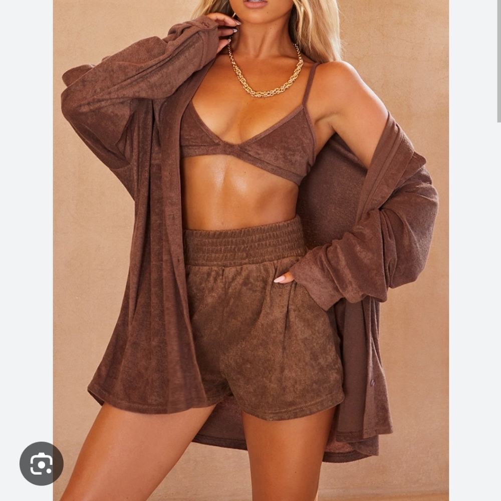 Brown Toweling Set Oversized Shirt and Shorts Size 10
